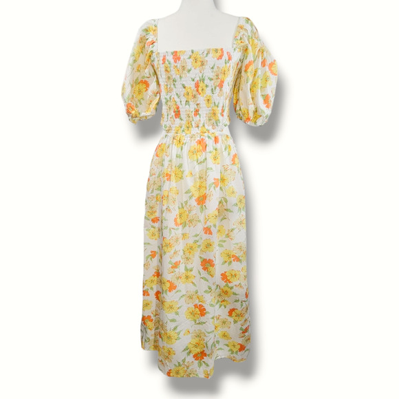 NWT Faithfull the Brand Loucetta Floral Print Midi Dress Sz. 12 White Yellow - Picture 4 of 15
